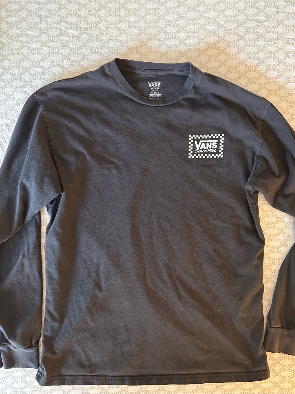 Vans Men's Long Sleeve Tee - Black with White Checker Logo